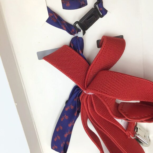 Baby Toddler Bow Tie & Suspenders Bicycle Red Blue Boy Dress Family Photo Outfit - Picture 7 of 9